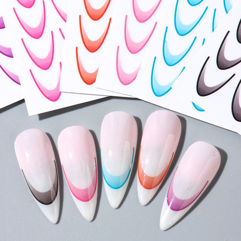 6pcs French Manicure Sticker Gradient Stripe Lines Sliders For Nails, No Mess, No Smudge Nail Art in Minutes