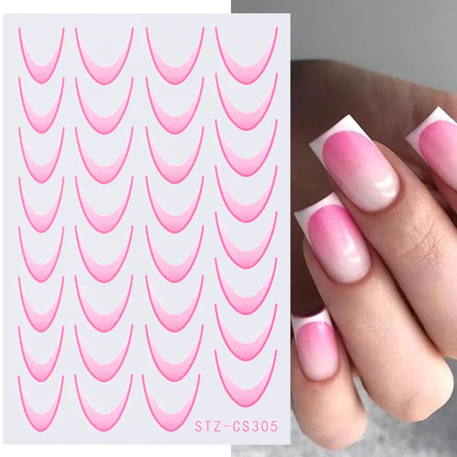 6pcs French Manicure Sticker Gradient Stripe Lines Sliders For Nails, No Mess, No Smudge Nail Art in Minutes
