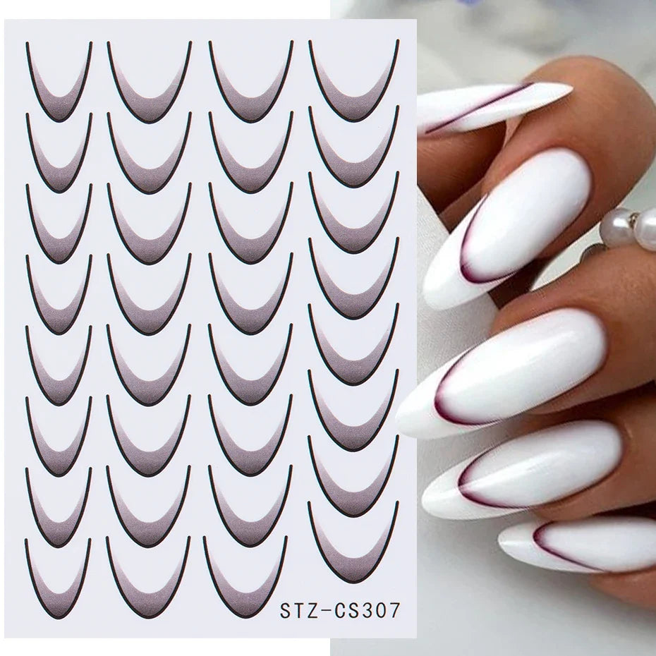 6pcs French Manicure Sticker Gradient Stripe Lines Sliders For Nails, No Mess, No Smudge Nail Art in Minutes