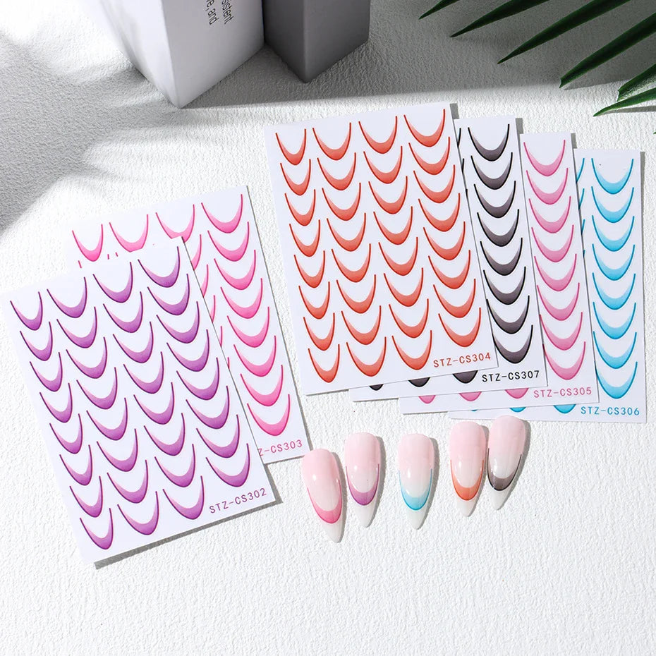6pcs French Manicure Sticker Gradient Stripe Lines Sliders For Nails, No Mess, No Smudge Nail Art in Minutes
