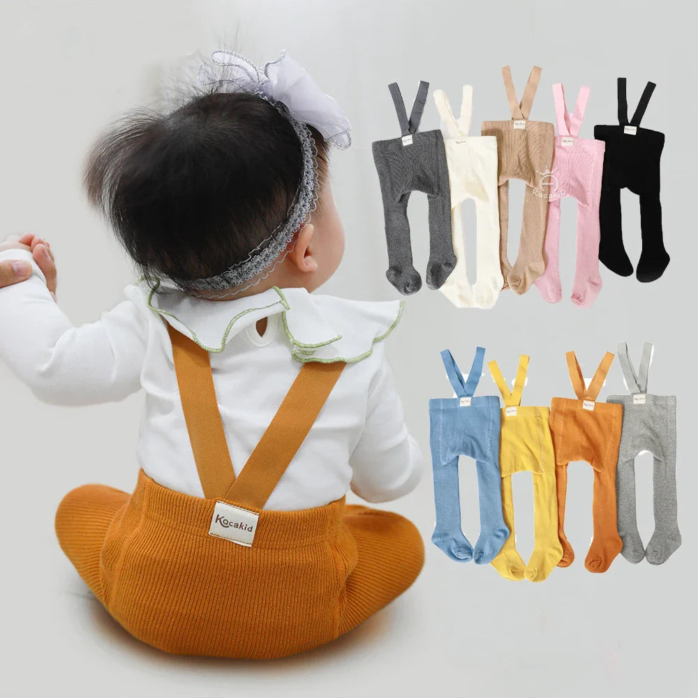 Baby Girl Boy Stocking 0-24M Infant Toddler Knit Tights Newborn Suspender Tights Pantyhose Solid High Waist Overall Legging