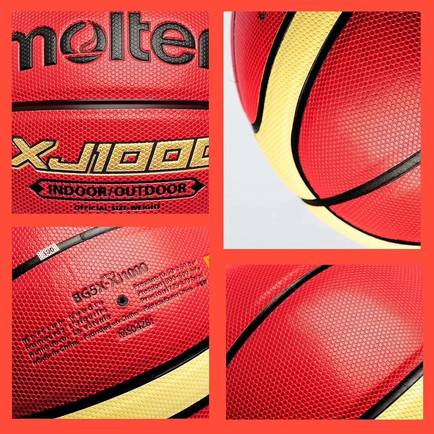 Molten PU Basketball Official Game Ball in Sizes 5, 6, and 7