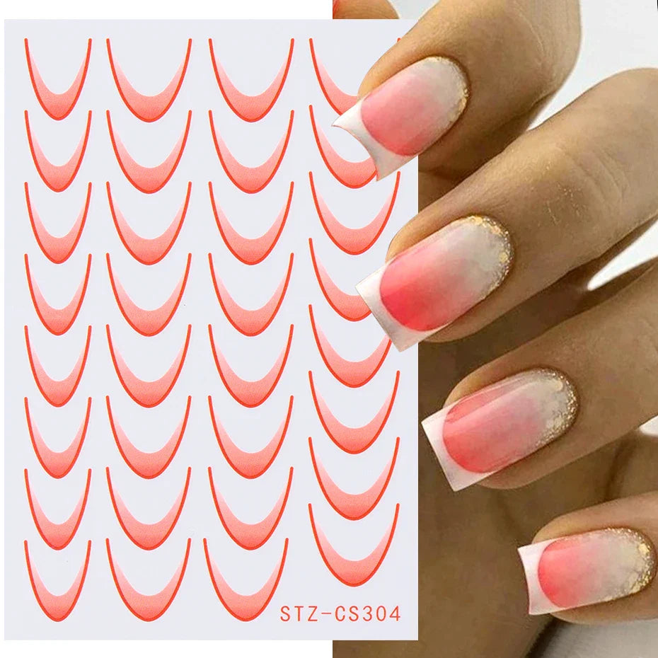 6pcs French Manicure Sticker Gradient Stripe Lines Sliders For Nails, No Mess, No Smudge Nail Art in Minutes