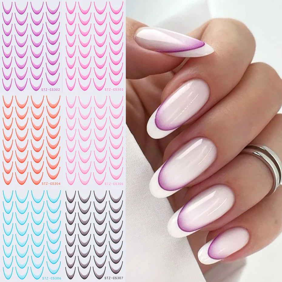 6pcs French Manicure Sticker Gradient Stripe Lines Sliders For Nails, No Mess, No Smudge Nail Art in Minutes